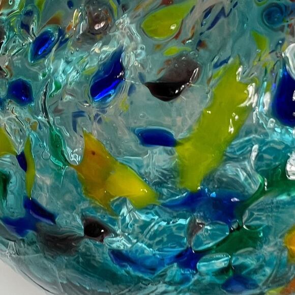 Mexican Hand Blown Glass Art Pitcher Turquoise Multi-Color Confetti 8.5" - Picture 11 of 16